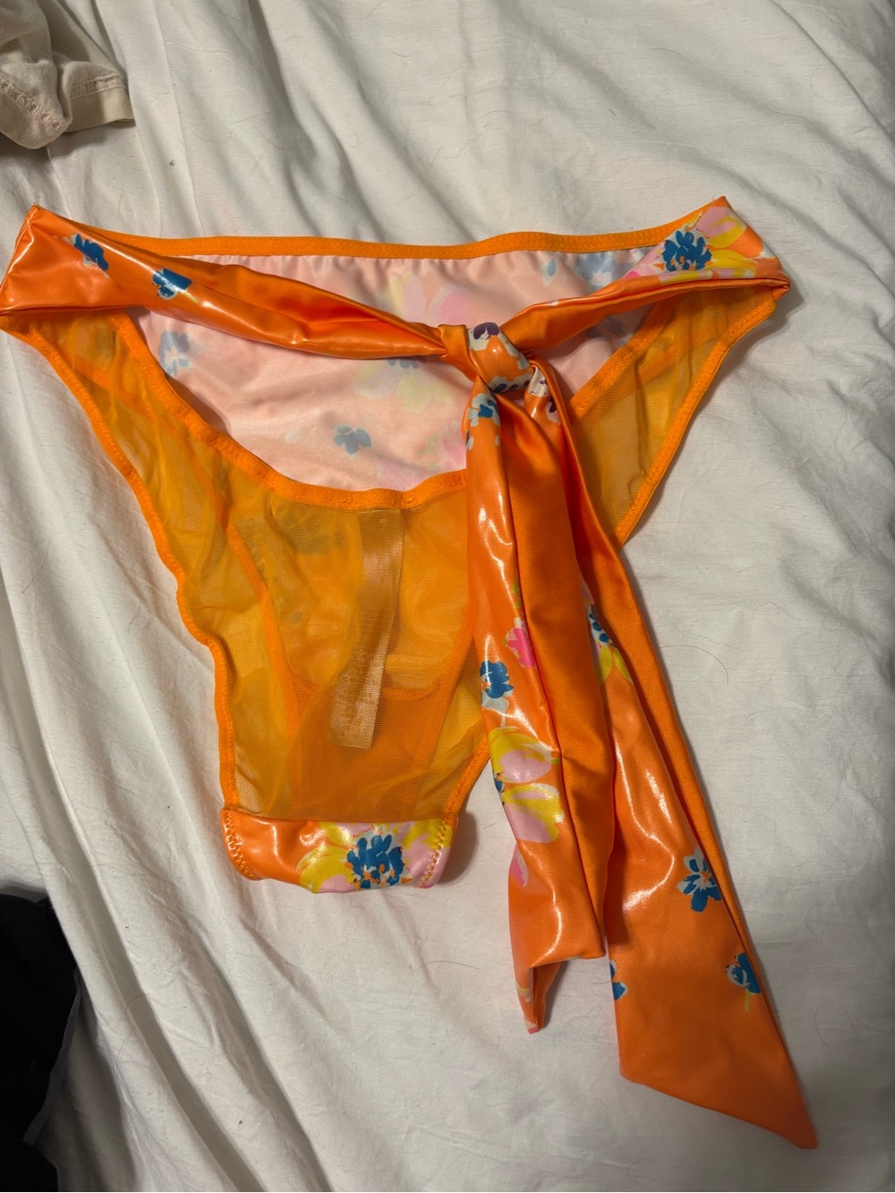 Savage X Fenty Orange Floral Satin Tie-Side Bikini Panty
